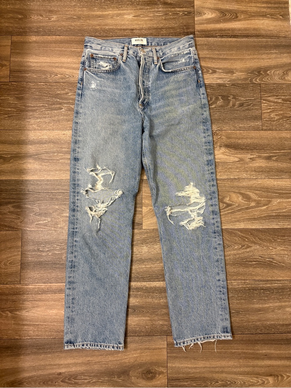 AGOLDE 90s Mid Rise Loose Jeans Size 26 Distressed Light Wash